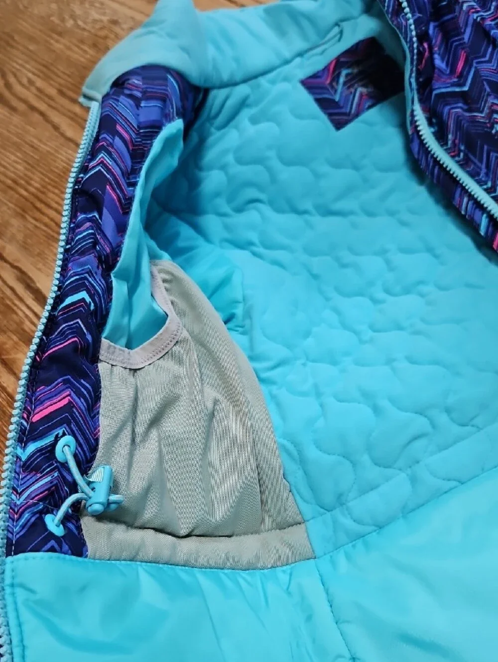 Kids Blue Chevron Winter Jacket with Aqua Lining